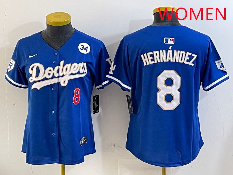 Women Los Angeles Dodgers 8 Hernandez Blue Gold Game 2025 Nike MLB Jersey style 4